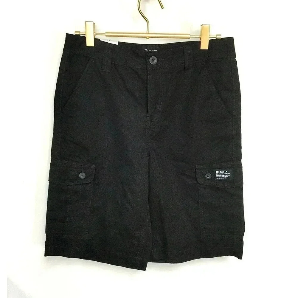 Matix Boys Size 14 Cargo Shorts Black Pockets Adjustable‎ Waist Casual NWT